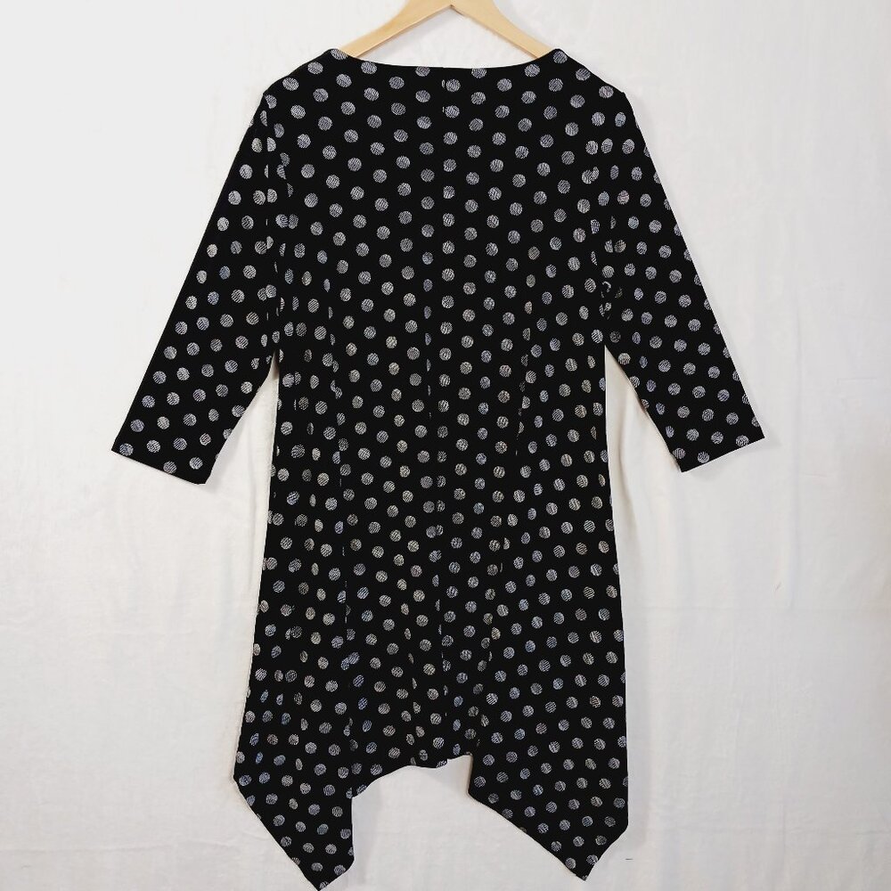Chico's, Solar Polka Dots, Small, Black & White Tunic Top, HI-Low, Elbow Sleeves - Picture 4 of 14